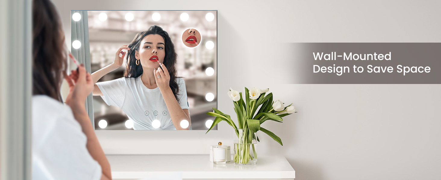 Vanity Mirror with 18 Dimmable LED Bulbs and 3 Color Lighting Modes